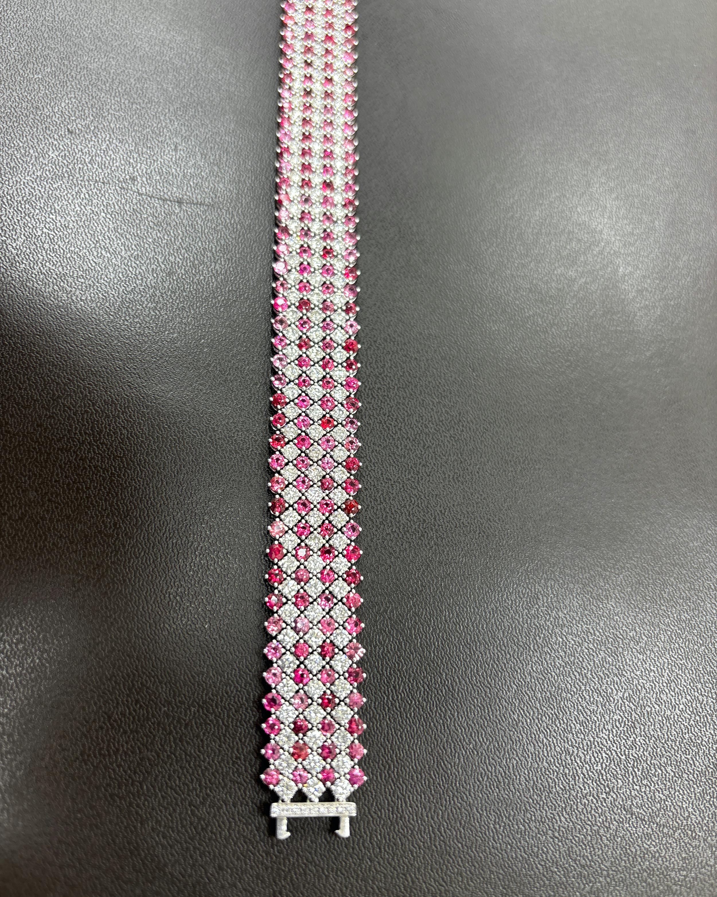 Platinarmband, natürlicher Burma, unbehandelter rosa Spinell, weißer Diamant, Rundschliff im Angebot 8