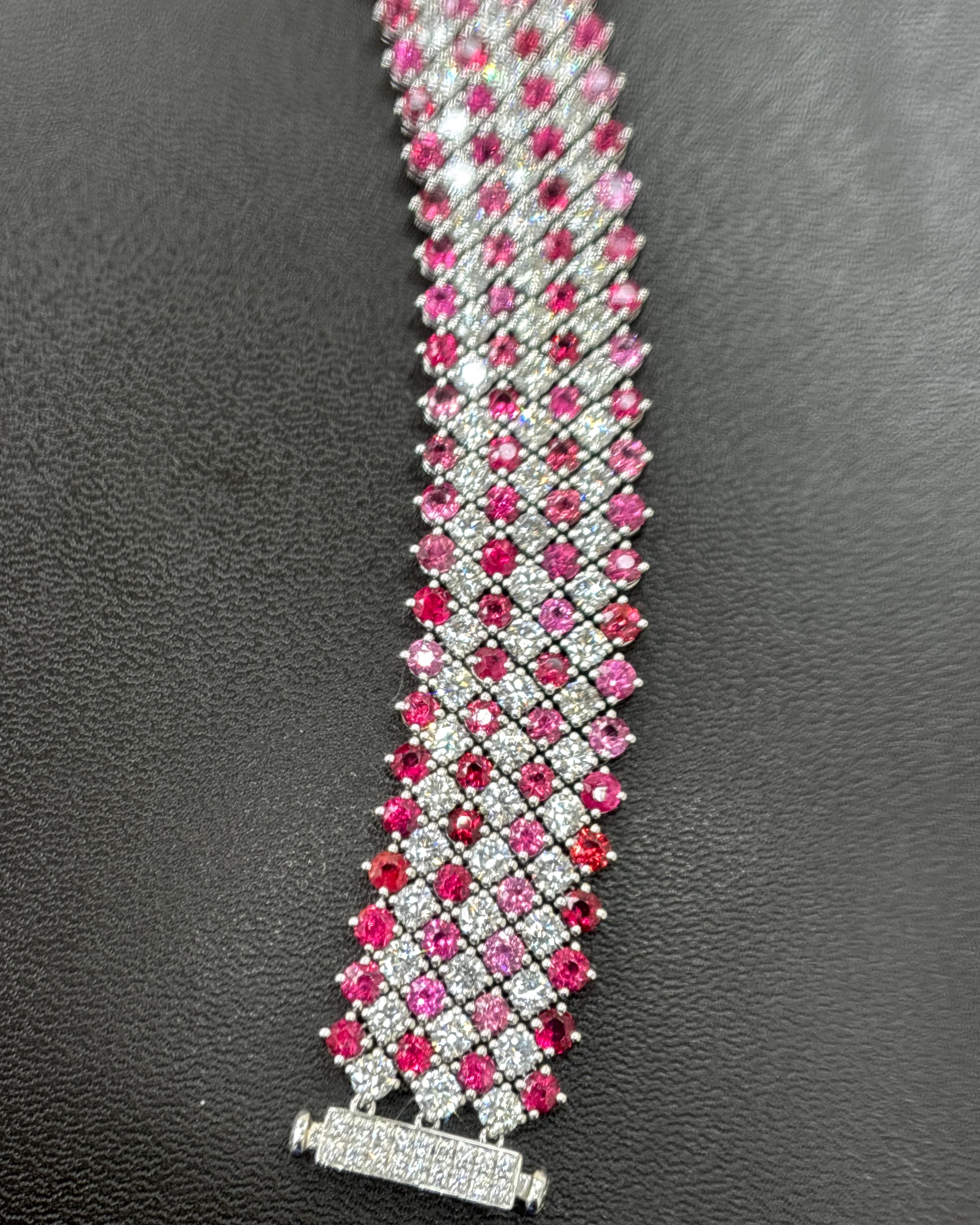 Platinarmband, natürlicher Burma, unbehandelter rosa Spinell, weißer Diamant, Rundschliff für Damen oder Herren im Angebot