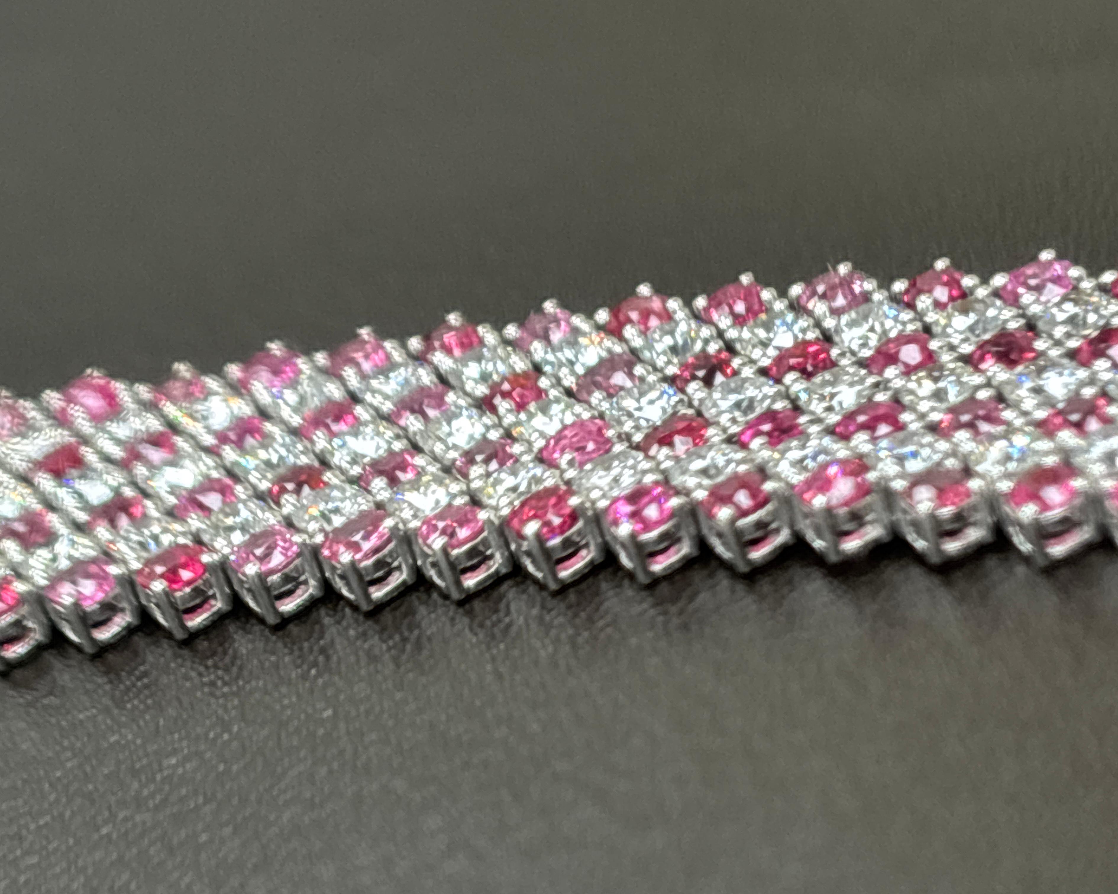 Platinarmband, natürlicher Burma, unbehandelter rosa Spinell, weißer Diamant, Rundschliff im Angebot 1