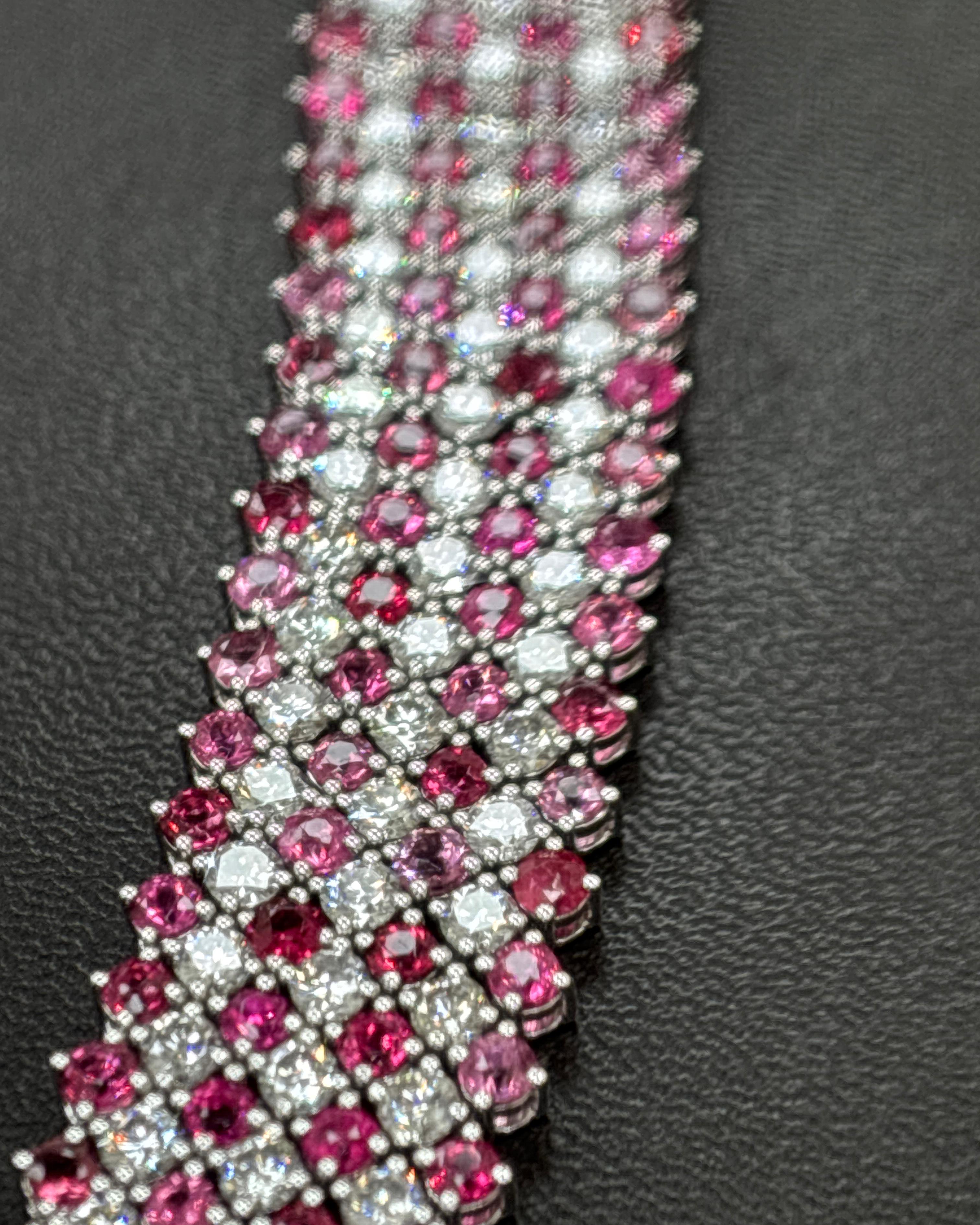 Platinarmband, natürlicher Burma, unbehandelter rosa Spinell, weißer Diamant, Rundschliff im Angebot 2