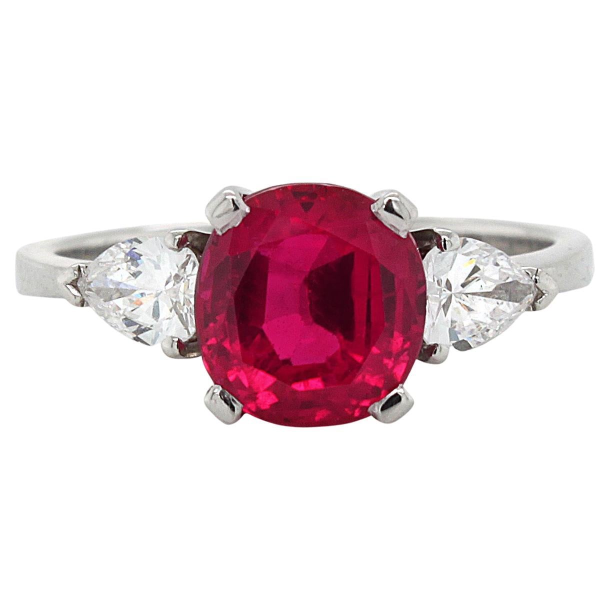 Natural Burma No Heat Ruby Ring, by Gübelin, SSEF Certified For Sale