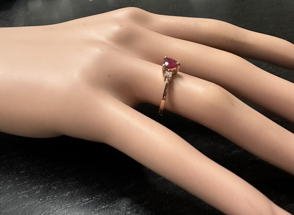 Bague coeur en or rose massif 14K, rubis naturel de Birmanie et diamant en vente 3