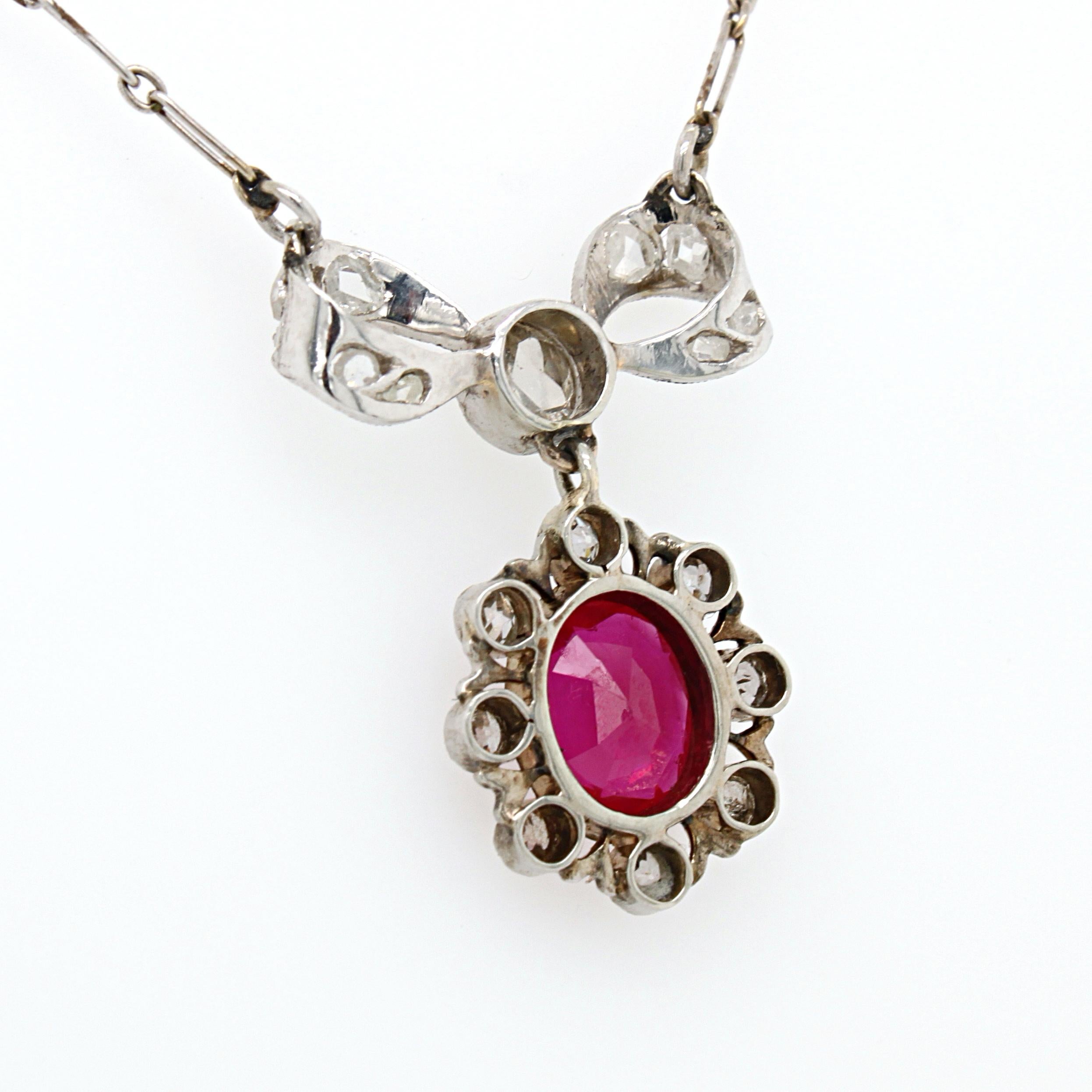 Natural Burma Ruby and Diamond Bow Necklace, Belle Époque, 1910s 2