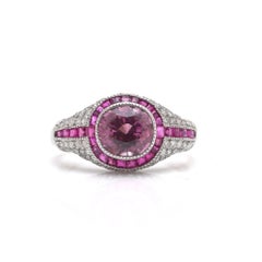 Natural Burma Ruby and Diamond Cluster Ring