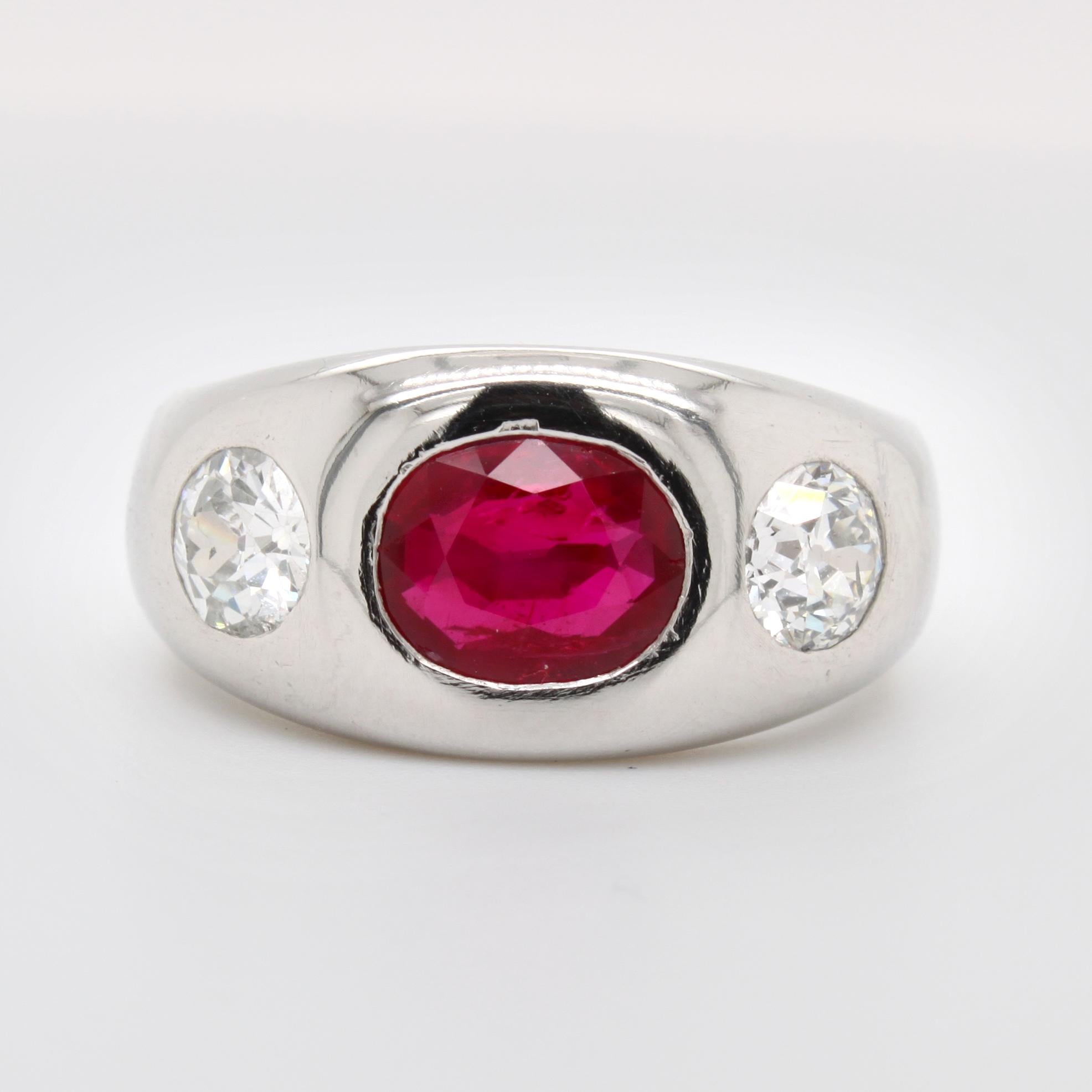 Women's or Men's Natural Burma Ruby and Diamond Ring
