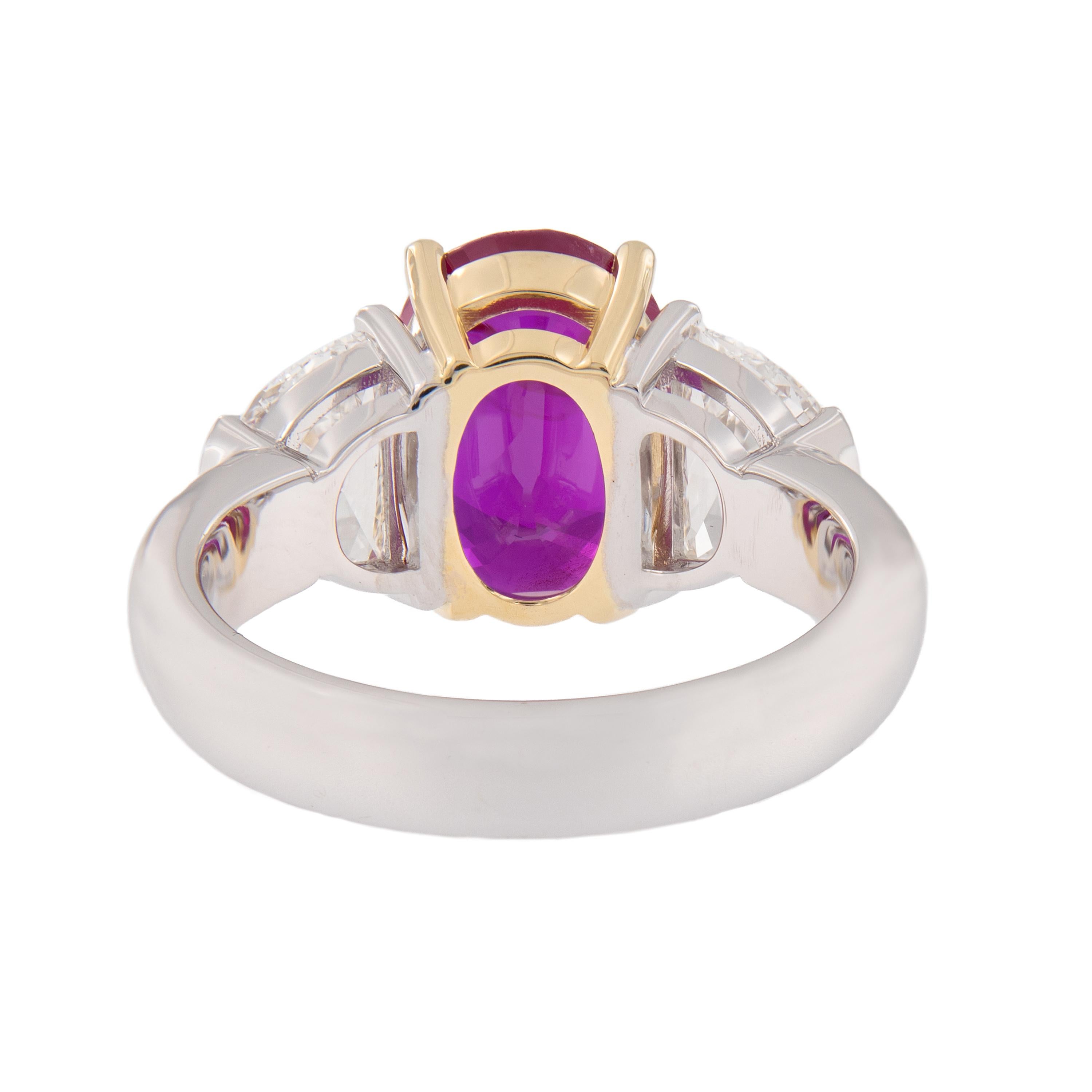 Women's Natural Burma Ruby Diamond 18 Karat Gold Three-Stone Ring