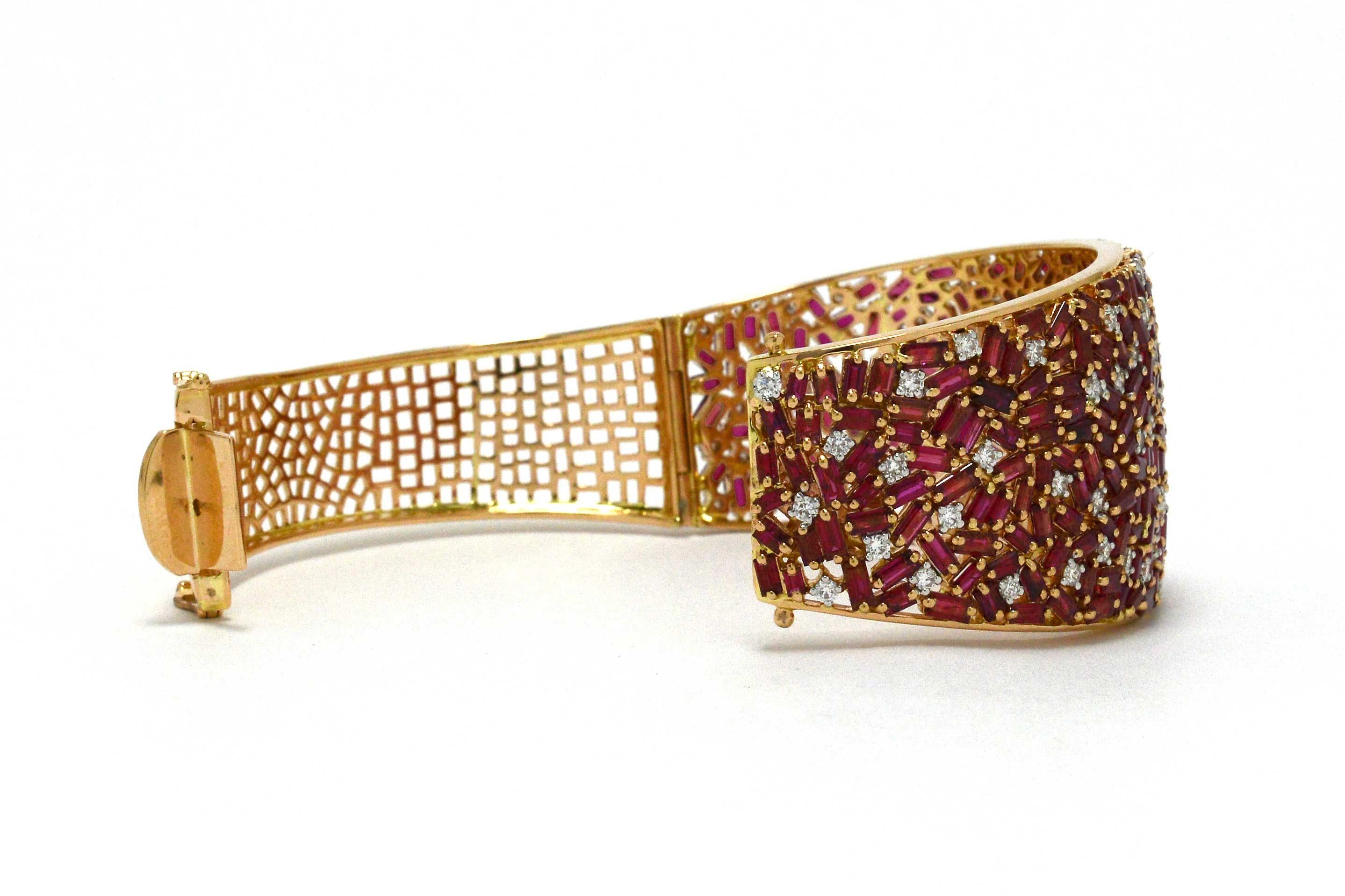 Natural Burma Ruby Diamond Cuff Bracelet Certified Unheated Burmese Rose Gold 1