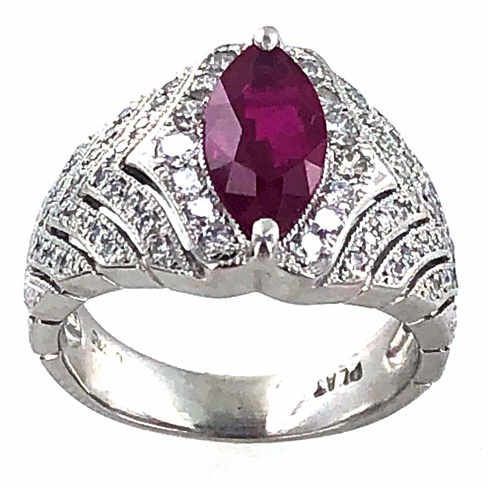 Natural Burma Ruby Diamond Platinum Cocktail Ring In Excellent Condition In Boca Raton, FL