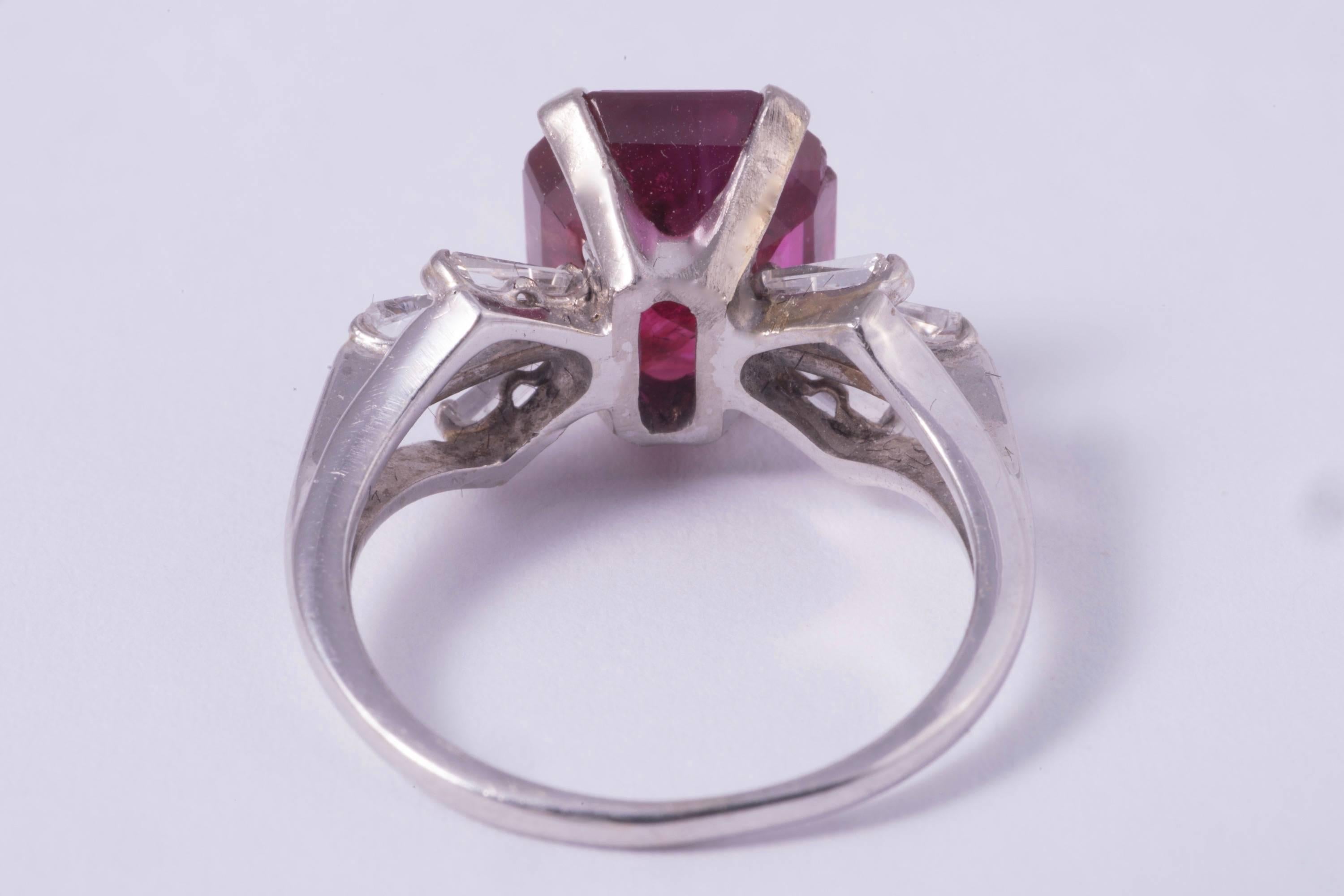 Emerald Cut Natural Burma Ruby Ring 4.21 Carat