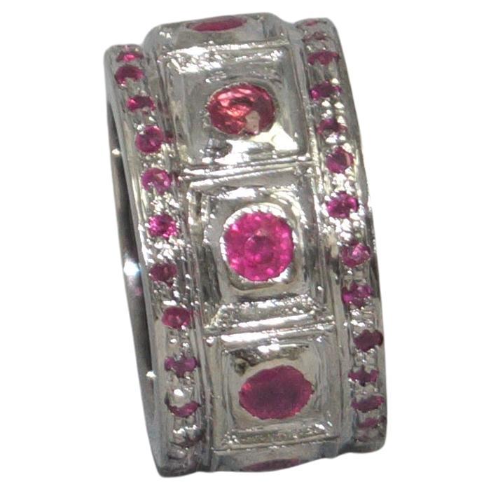 Natural Burma ruby solid 14K white gold ring eternity band For Sale