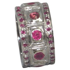 Vintage Natural Burma ruby solid 14K white gold ring eternity band