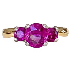 Natural Burma Ruby Three-Stone Ring 18 Karat Gold and Platinum