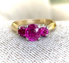 Natural Burma Ruby Three-Stone Ring 18 Karat Gold and Platinum