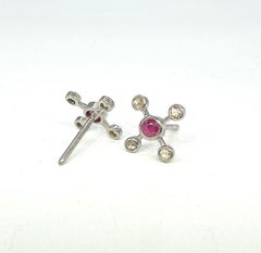 Pendientes vintage de rubí de Birmania de plata de ley con forma de galaxia