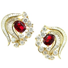 Vintage Natural Burma Spinel and Diamond Yellow Gold Earrings, Julius Cohen