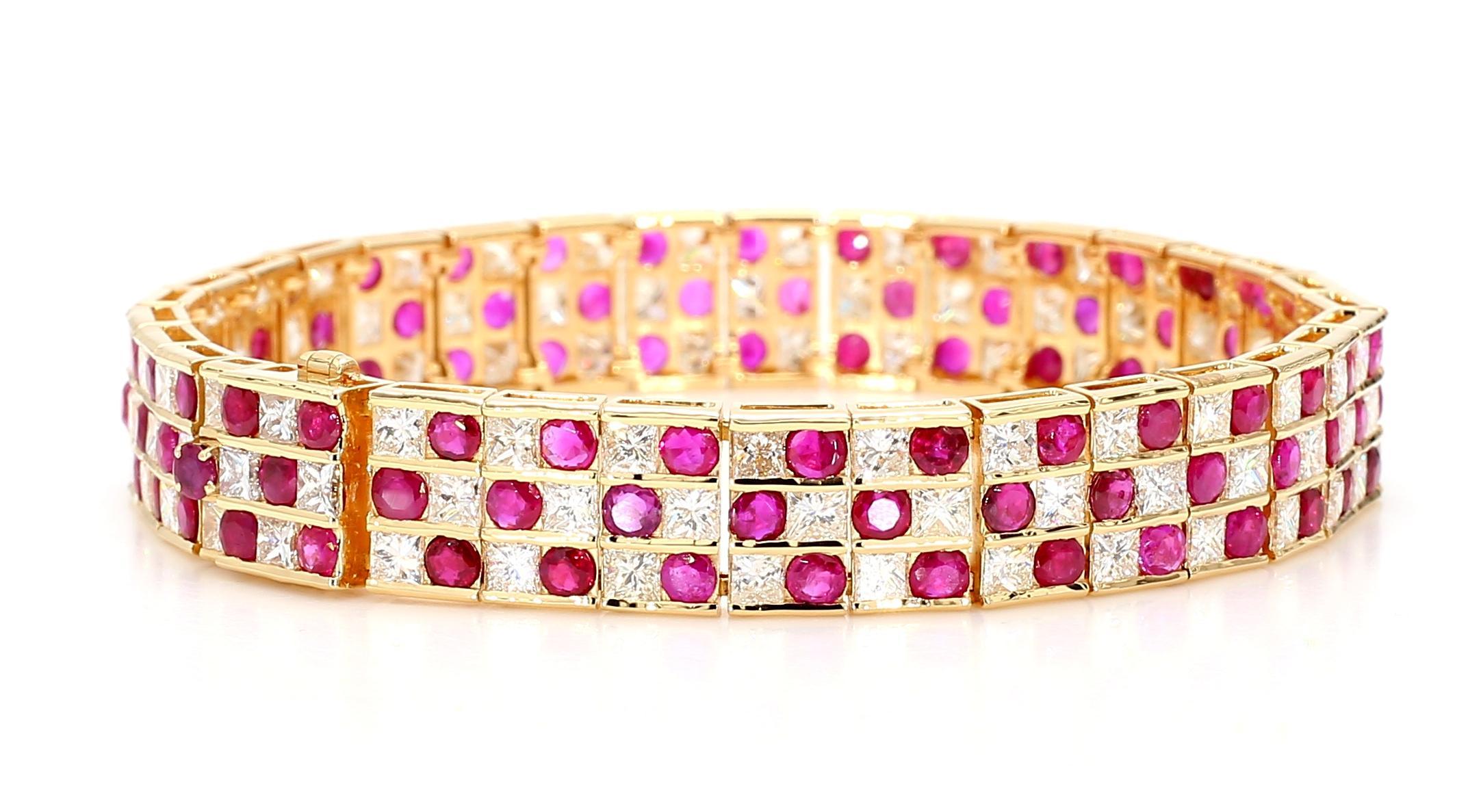 Bracelet en or 18 carats, rubis naturel de Birmanie de 9,27 carats et diamants de 9,11 carats Neuf - En vente à New York, NY