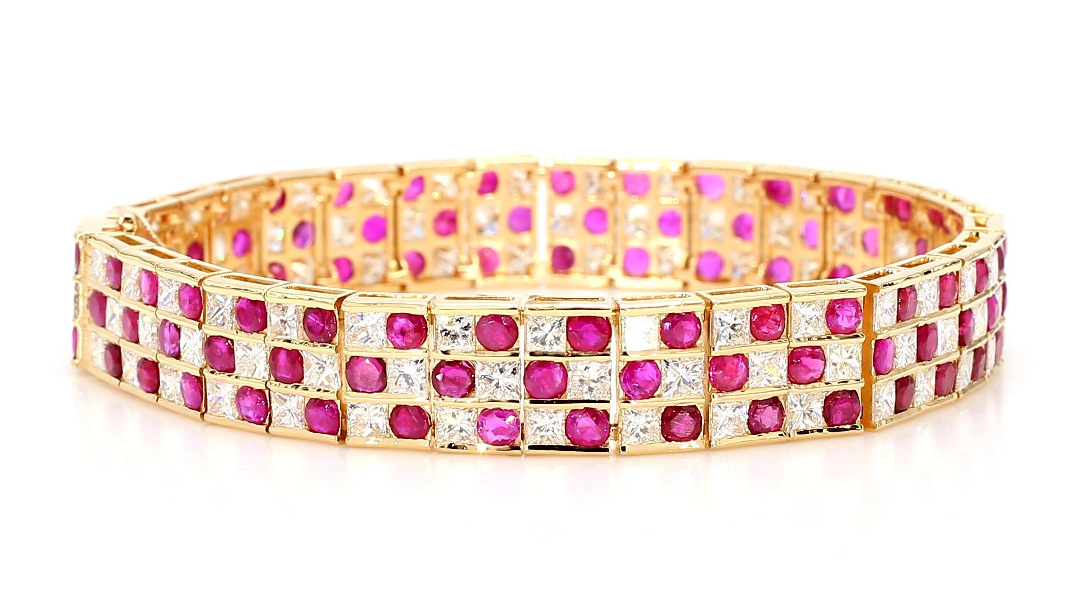 Bracelet en or 18 carats, rubis naturel de Birmanie de 9,27 carats et diamants de 9,11 carats Pour femmes en vente