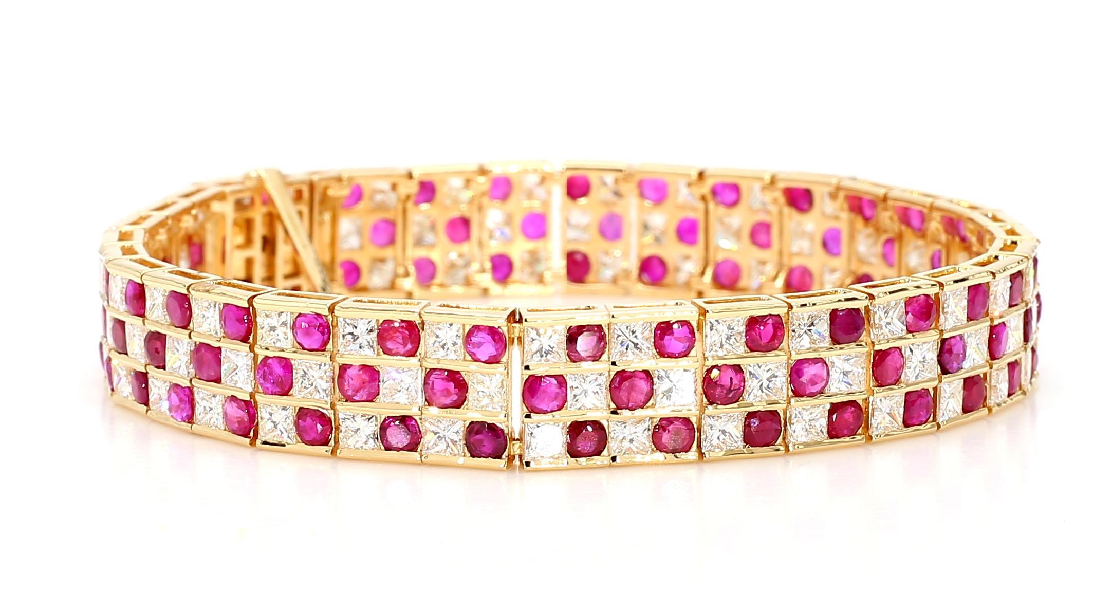 Bracelet en or 18 carats, rubis naturel de Birmanie de 9,27 carats et diamants de 9,11 carats en vente 1