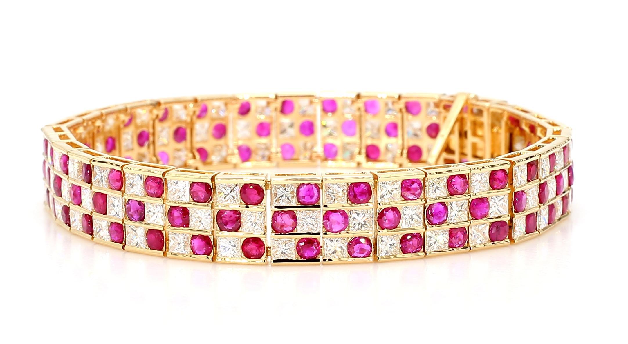 Bracelet en or 18 carats, rubis naturel de Birmanie de 9,27 carats et diamants de 9,11 carats en vente 2
