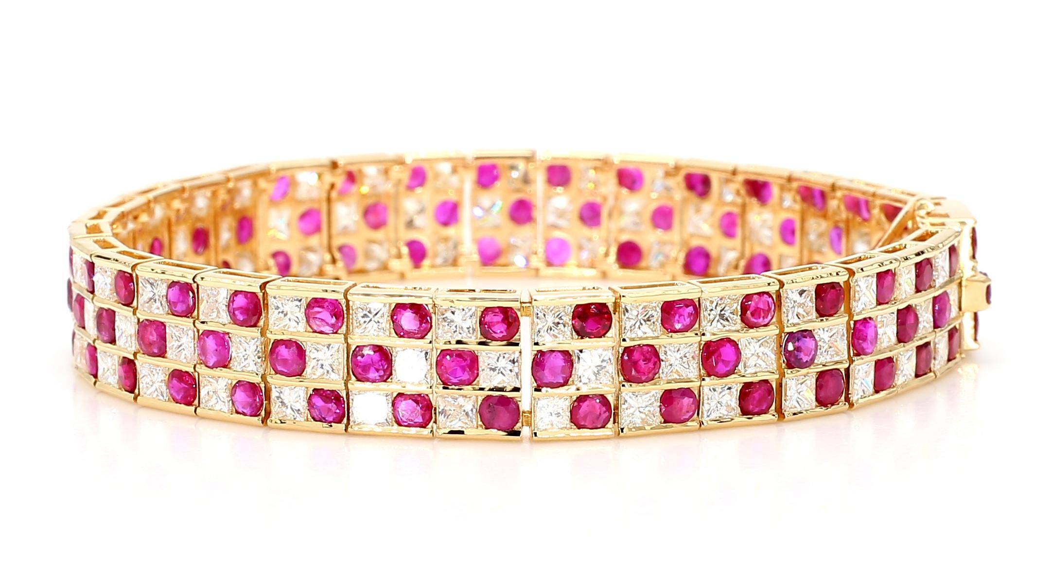 Bracelet en or 18 carats, rubis naturel de Birmanie de 9,27 carats et diamants de 9,11 carats en vente 3