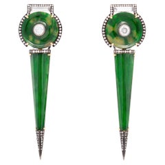 Pendientes de jade verde birmano natural y diamantes, oro de 18 quilates, Austy Lee