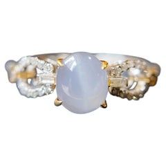 Natural Burmese Halo Starlight Sapphire Ring in 18K White Gold and Diamond