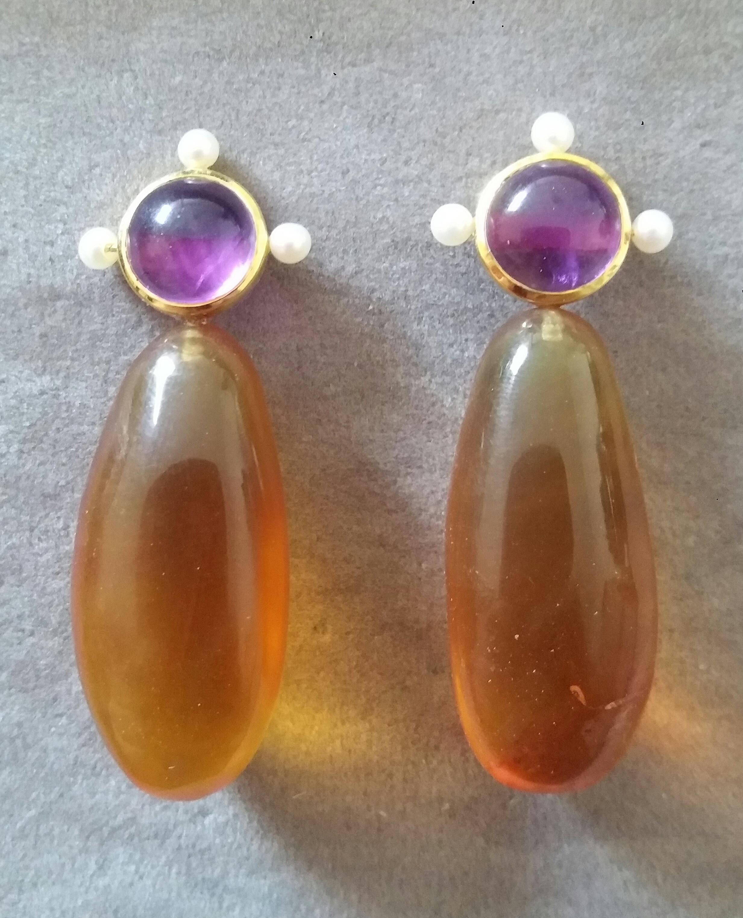 Natural Burmese Honey Color Amber Amethyst Pearls 14K Yellow Gold Drop Earrings For Sale 5