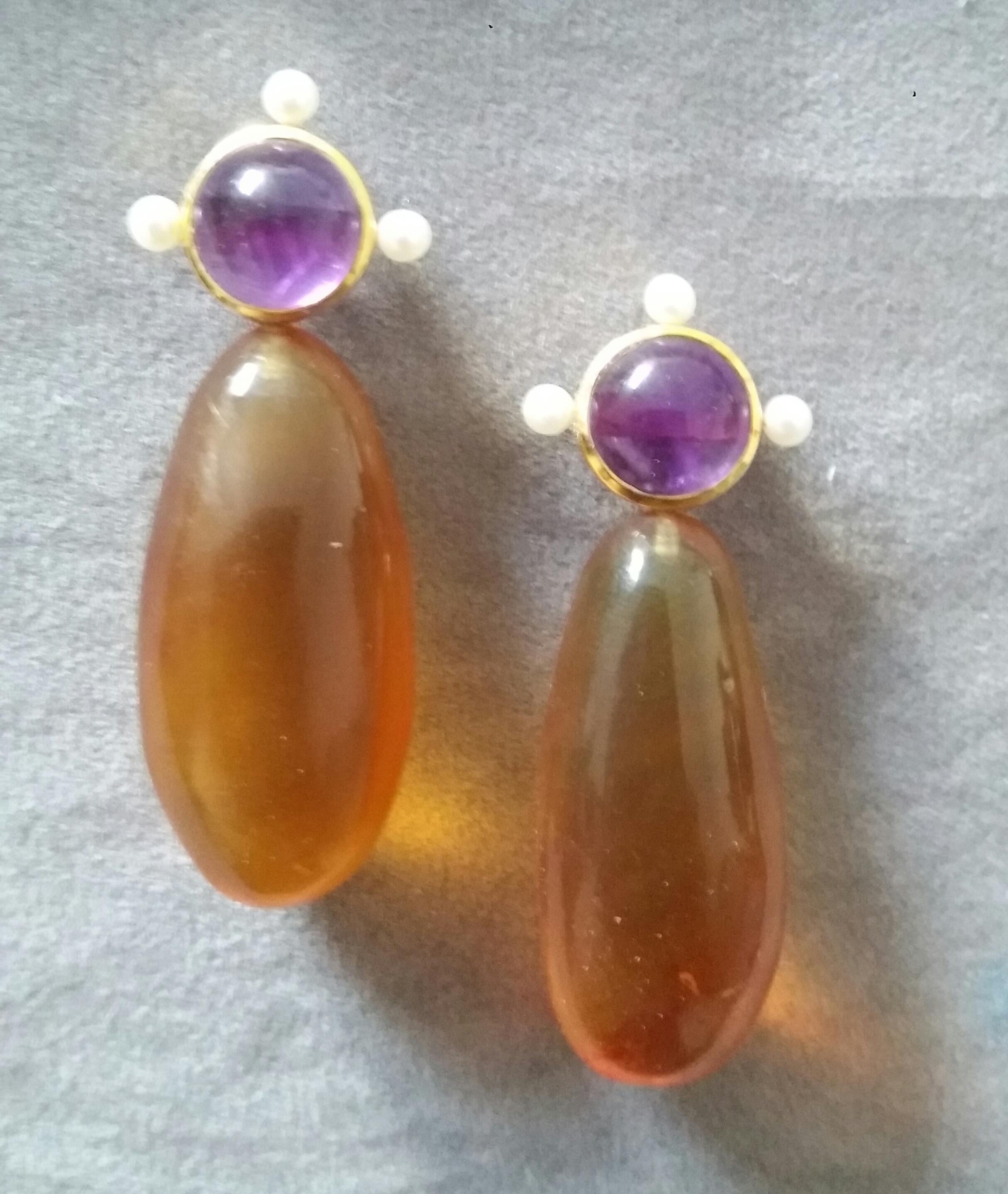 Taille mixte Pendants d'oreilles en or jaune 14 carats avec perles d'améthyste naturelle de couleur miel de Birmanie en vente
