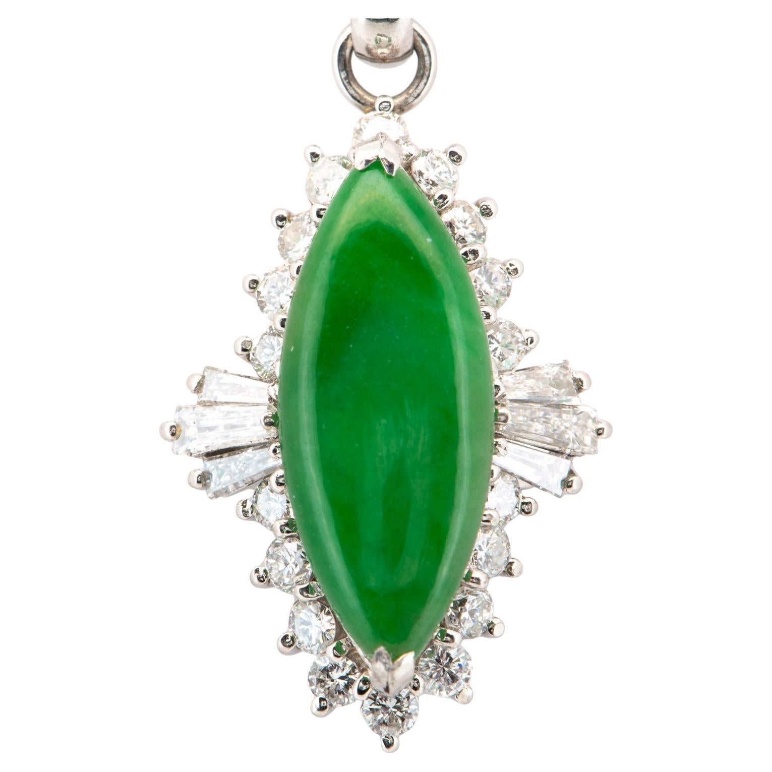 Natural Burmese Jade Jadeite Pendant with Diamond Halo Platinum V1168