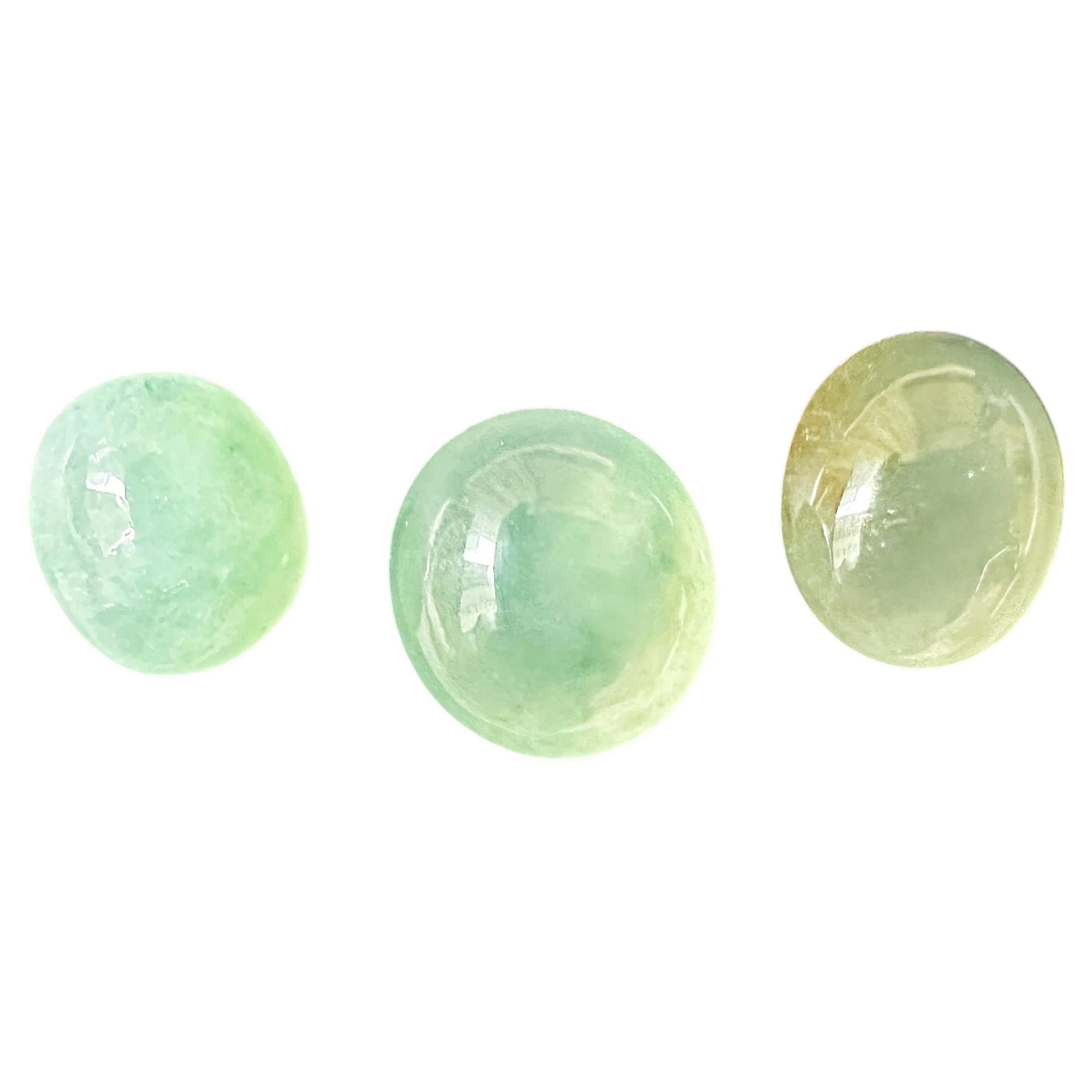 Cabochons en jadéite naturelle de Birmanie, pierres précieuses vert pomme Icy jaune Icy, bijoux en vente