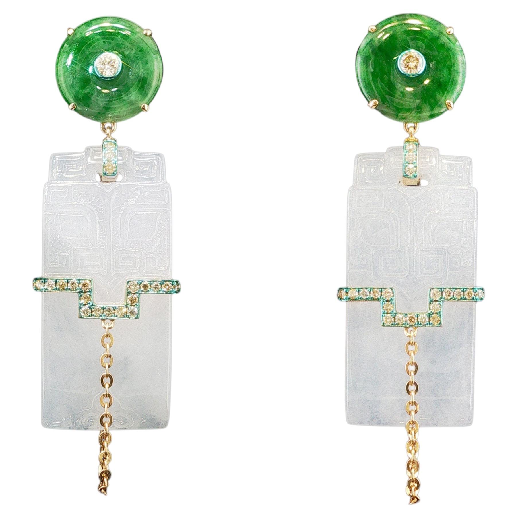 Pendientes de jadeíta birmana natural y diamantes, oro amarillo de 18 quilates, Austy Lee