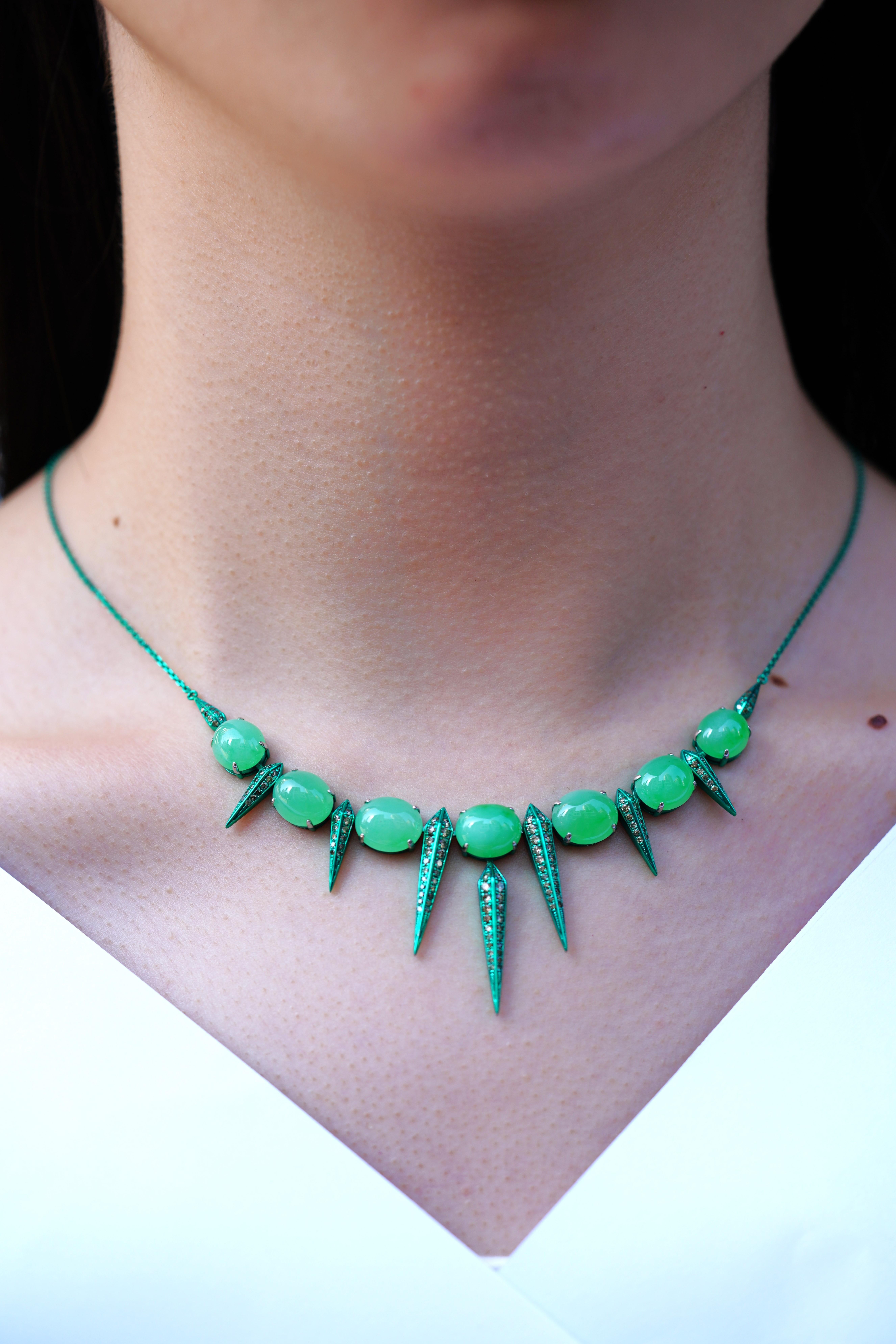 Mixed Cut Natural Burmese Jadeite & Diamond Necklace, 18K Gold, Austy Lee