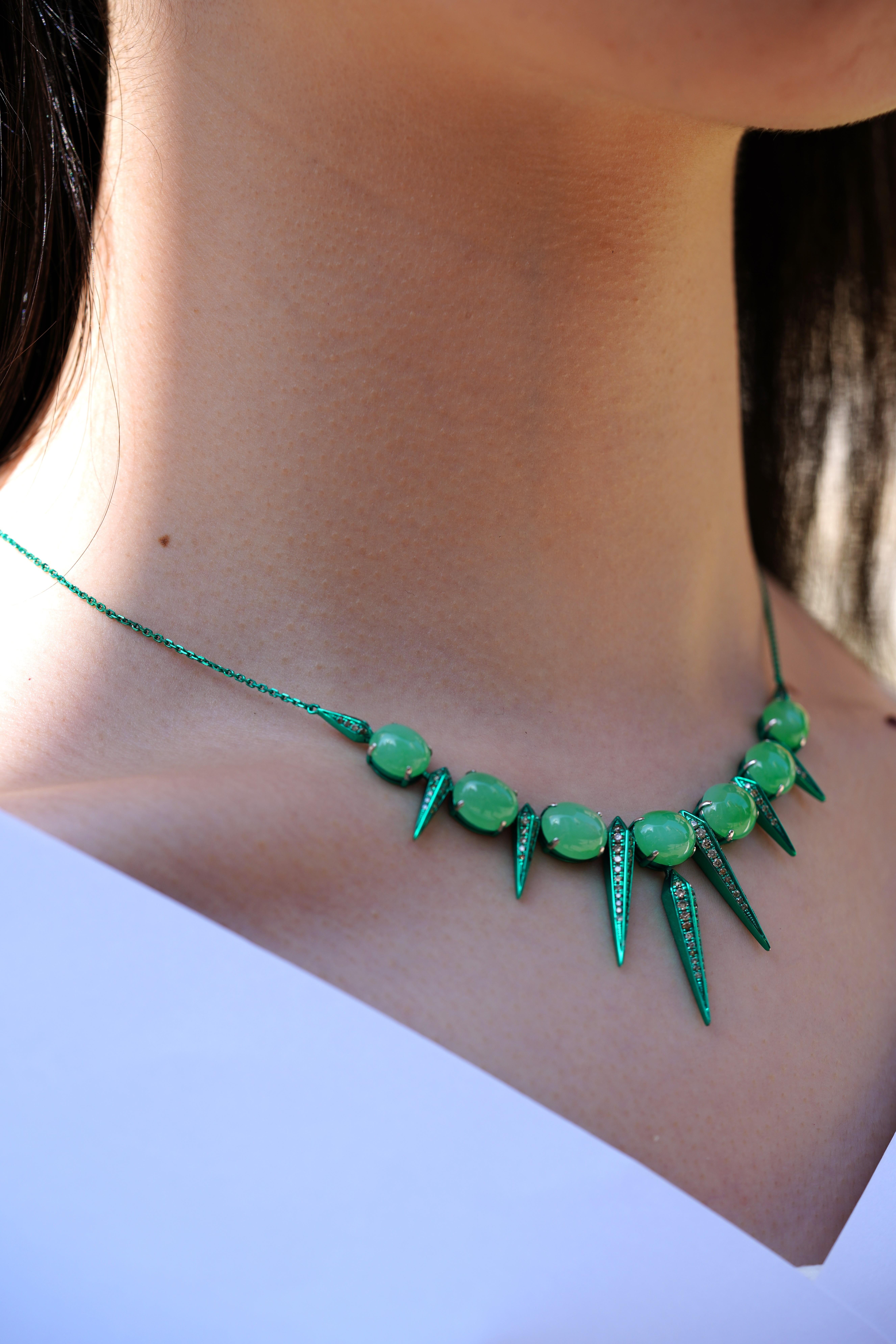 Natural Burmese Jadeite & Diamond Necklace, 18K Gold, Austy Lee In New Condition In Hong Kong, HK