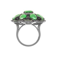 Natural Burmese Jadeite Jade, Gem-Set, Onyx & Diamond Ring, 18K Gold, Austy Lee