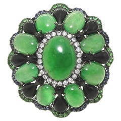Natural Burmese Jadeite Jade, Gem-Set, Onyx & Diamond Ring, 18K Gold, Austy Lee