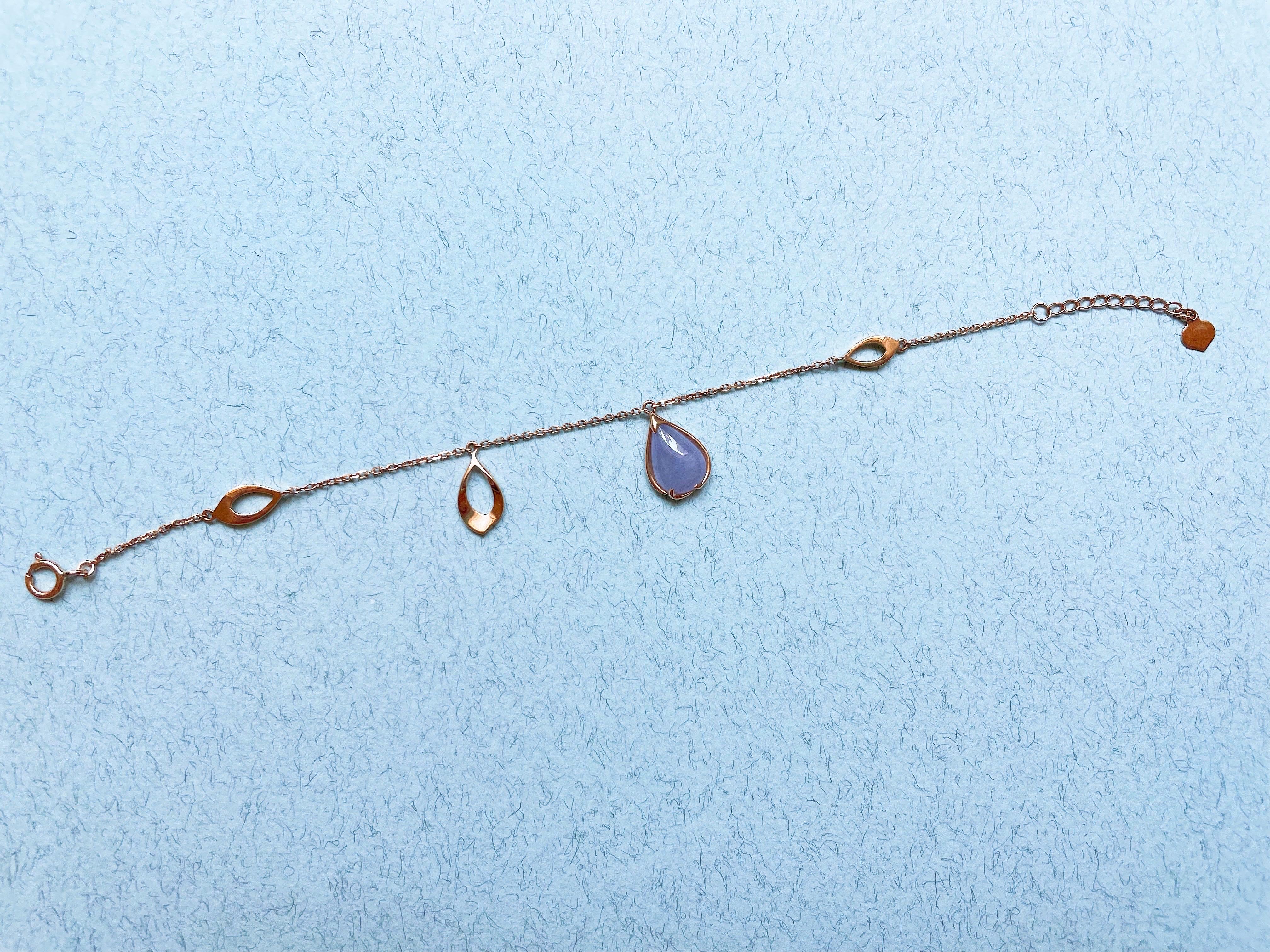 Bracelet de charme en jade lavande naturel de Birmanie, or 18K Unisexe en vente