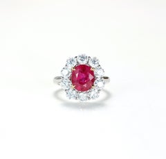 Natural Burmese Mogok Ruby Diamond Cluster Ring