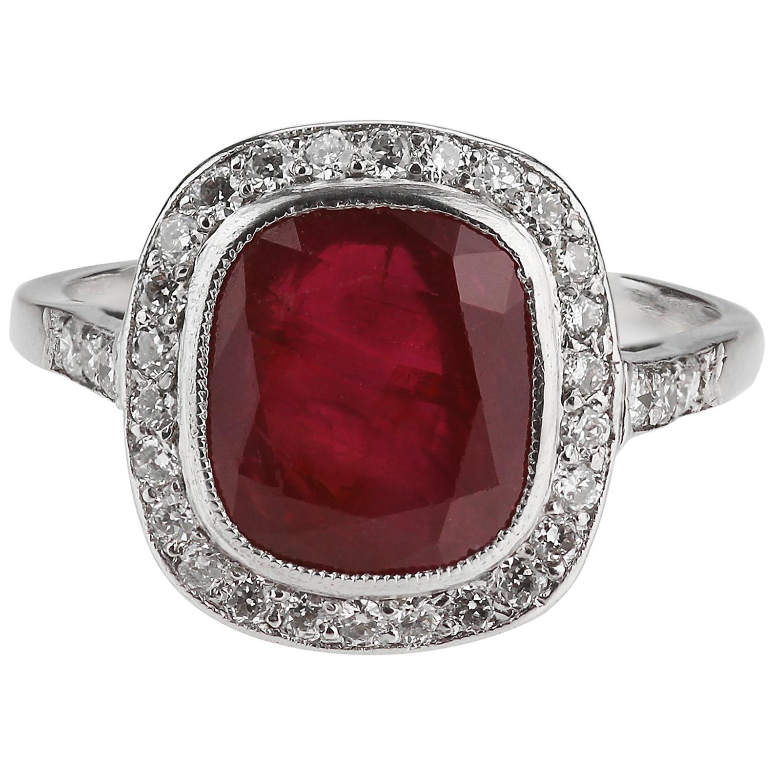 Natural Burmese Mogok untreated Ruby 3.8 cts and Diamond ring in ...