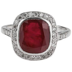 Natural Burmese Mogok untreated Ruby 3.8 cts & Diamond ring in Platinum Vintage