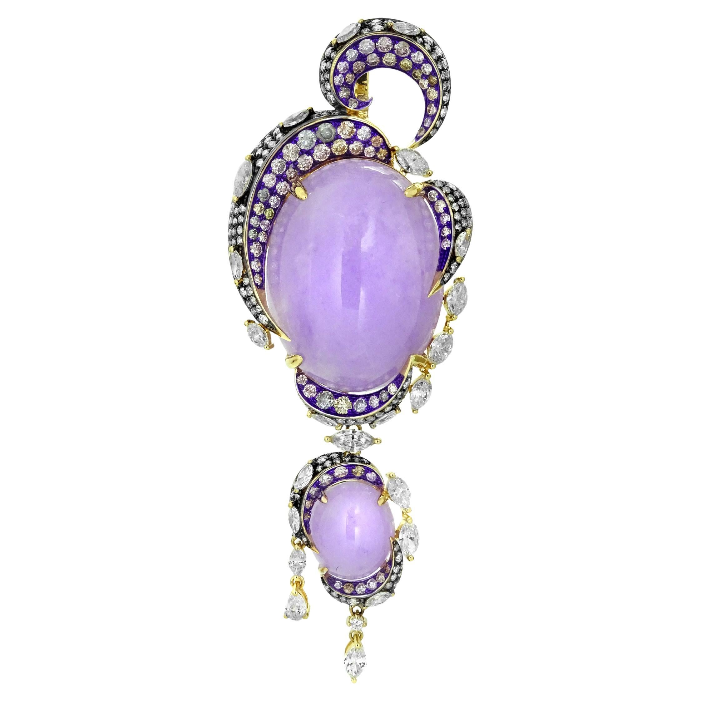 Natural Burmese Purple Jadeite & Diamond Pendant, 18K Gold, Austy Lee