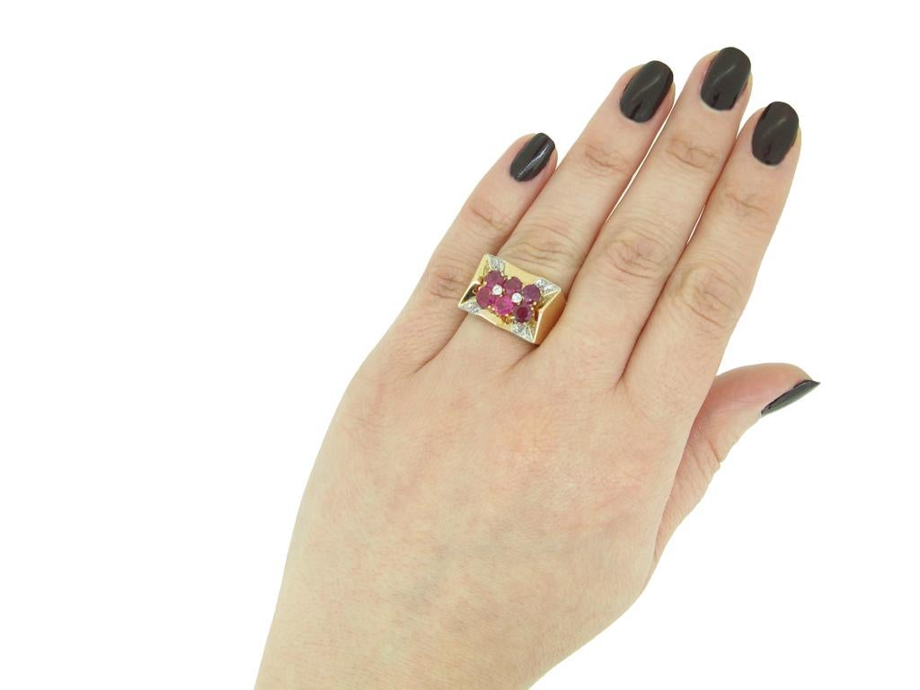 Women's Natural Burmese Ruby and Diamond Cocktail Ring by Boucheron, circa 1945 For Sale