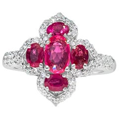 Natural Burmese Ruby and Diamond Ring, 18 Karat White Gold