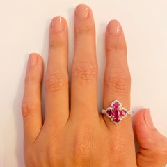 Natural Burmese Ruby and Diamond Ring, 18 Karat White Gold
