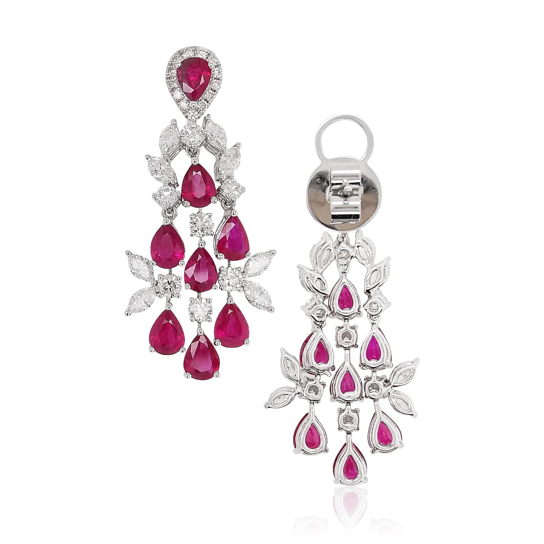 A modern take on the classic combination of high-quality Burmese Rubies and White Diamonds, this innovative design is sure to turn heads. Style with other contemporary HYT Jewelry pieces for a truly sophisticated look.
-	Pear shape Natural Burmese