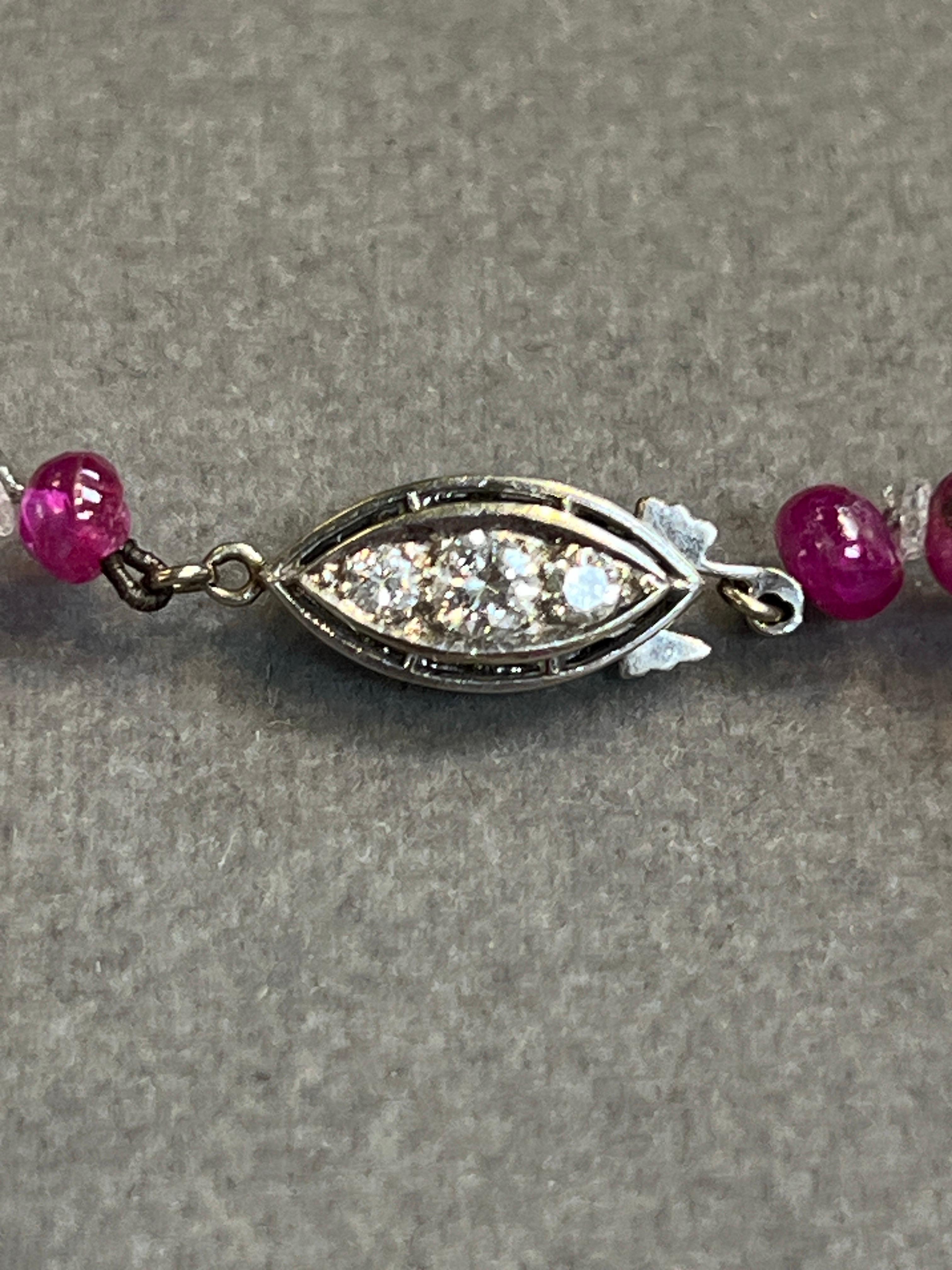 Natural Burmese Ruby Bead Pearl and Diamond Necklace For Sale 6