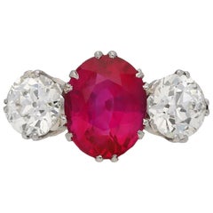Natural Burmese Ruby Diamond Ring, circa 1915