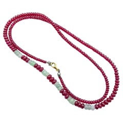 Natural Burmese Ruby & Jadeite Jade 24-Inch Beaded Necklace with 18K Gold Clasp