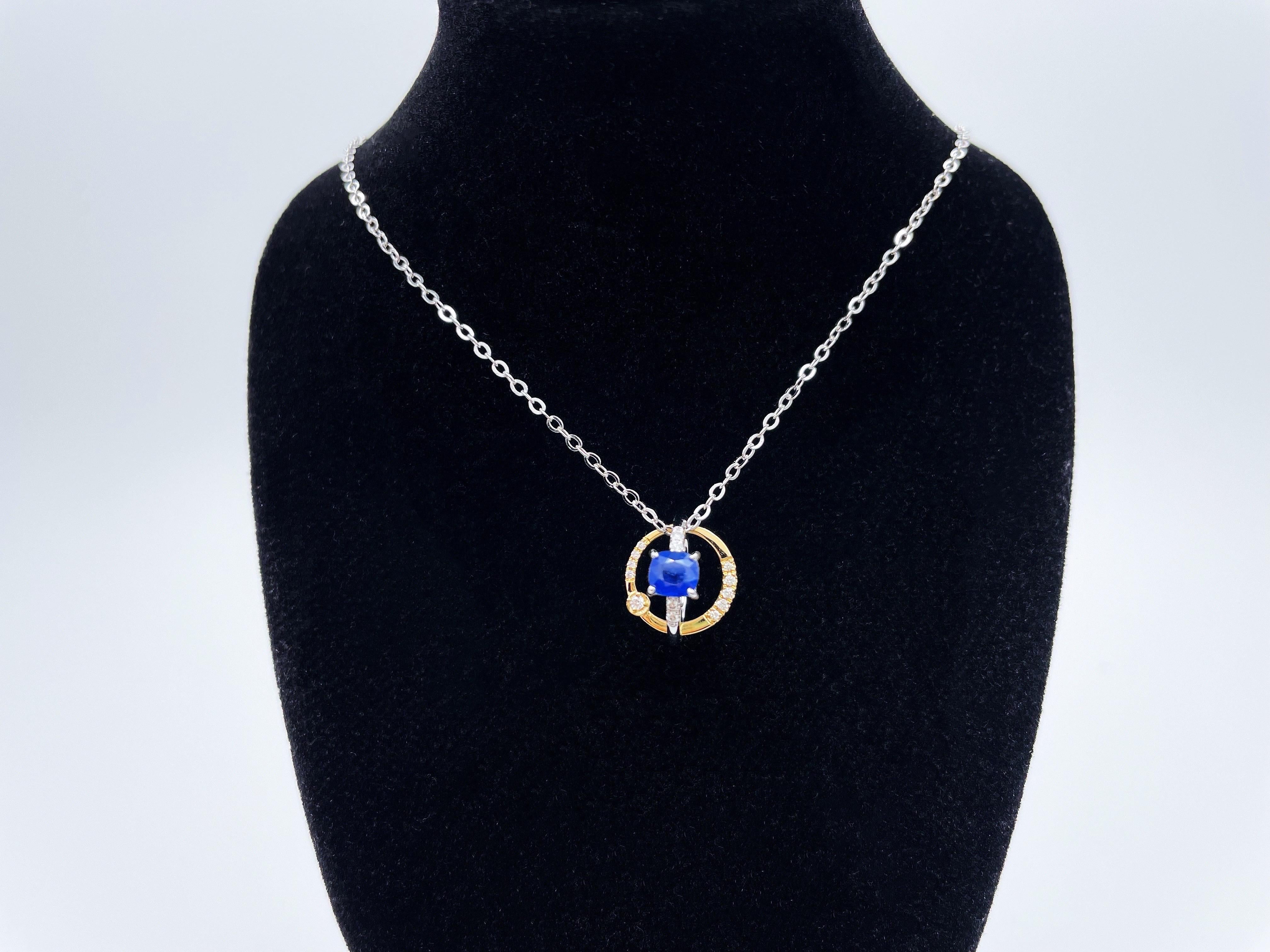 Natural Burmese Sapphire 18k Bi-color Gold Galaxy Star Celestial Diamond Pendant For Sale 9