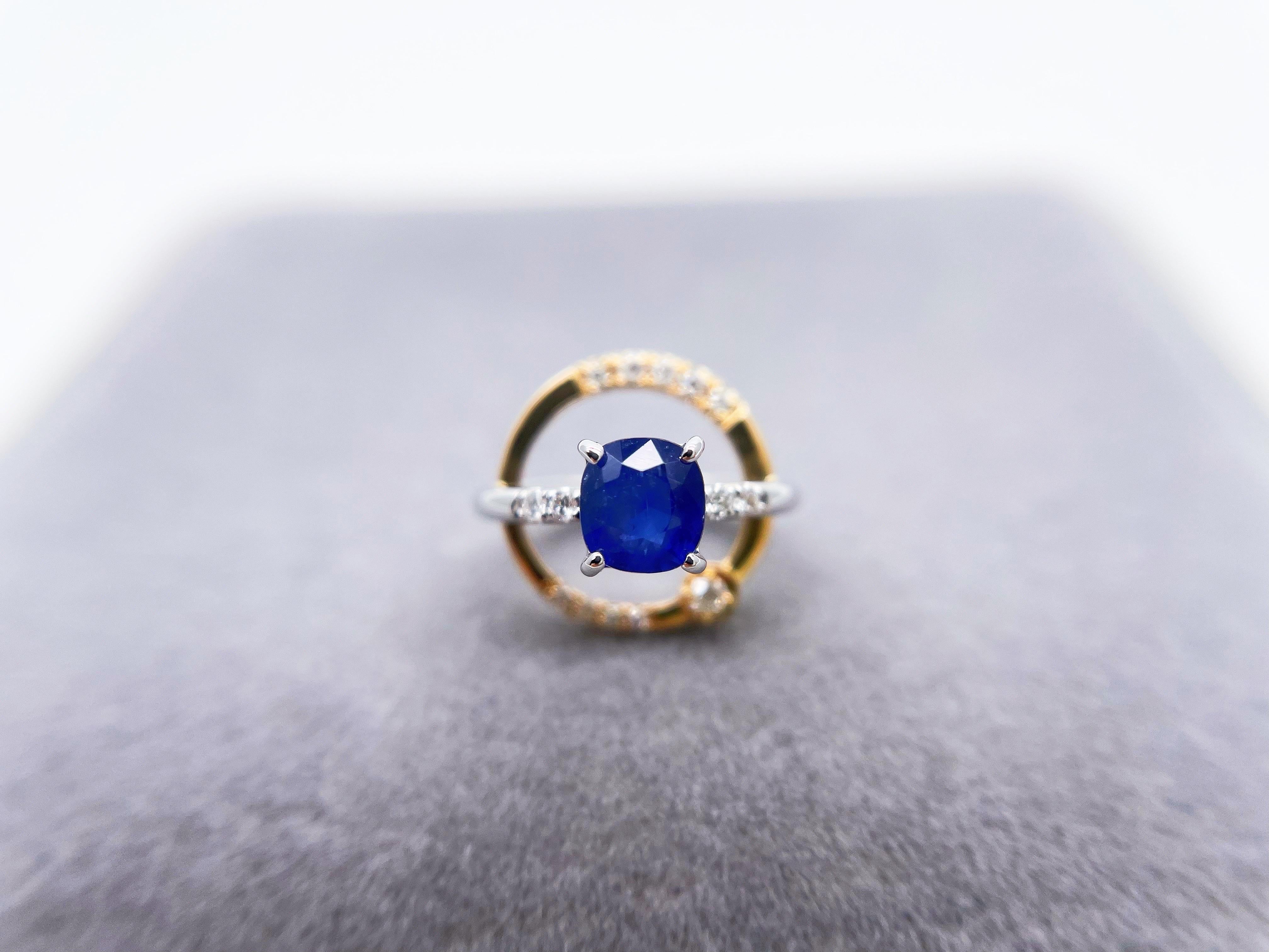 Cushion Cut Natural Burmese Sapphire 18k Bi-color Gold Galaxy Star Celestial Diamond Pendant For Sale