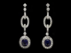Natural Burmese Sapphire and Diamond Drop Earrings, circa 1925